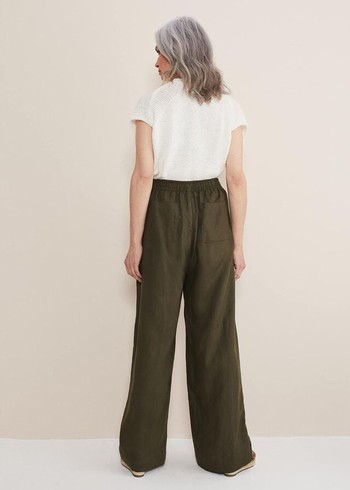 Phase Eight Lolita Drawstring Linen Trousers Khaki Australia | EU3578649